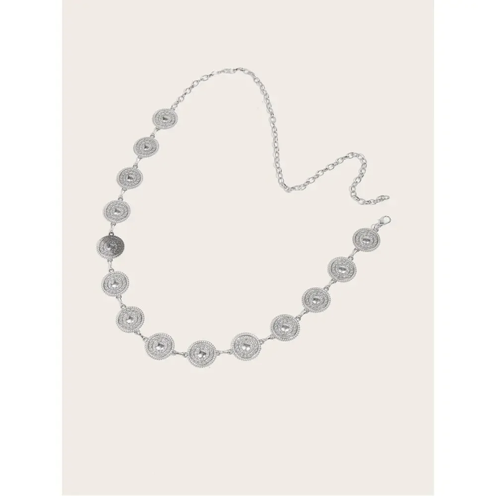 Silver Bohemian Medallion Chain Waist Belt